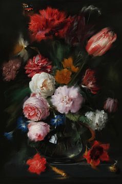 Dynamisches Stillleben mit Blumen in einer Glasvase, Jan D. de Heem von MadameRuiz