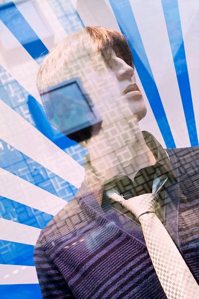 Male fashion dummy in a shop window with reflection.jpg by Tony Vingerhoets