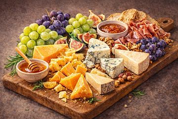 Rustic snack platter with cheese, figs &, and honey by Bert Quaedvlieg
