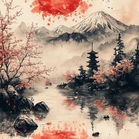 Japanese Ink Wash Serenity by robby akrim