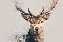 Cerf dans une explosion de neige abstraite avec un effet hivernal rêvé sur Eva Lee