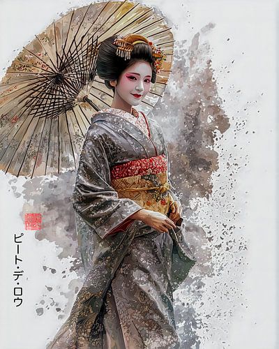 Geisha smiling by Peet de Rouw