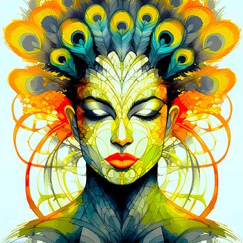 Kreativ Lebendige Pfauenfeder-Schönheit Verschmelzung