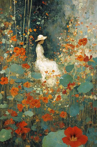 Dame in Nasturtium Tuin no.1