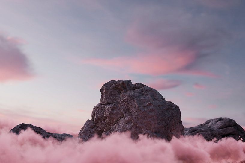Berggipfel vor rosa Wolken im Abendlicht von Besa Art