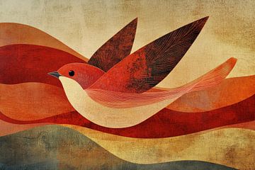 Vuurvogel in Vlucht Abstracte Natuurexpressie van Eva Lee