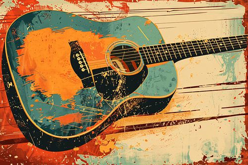 Abstracte gitaar met dynamische verfspatten