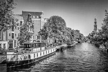 AMSTERDAM Bateaux fluvials sur le Prinsengracht | Monochrom sur Melanie Viola
