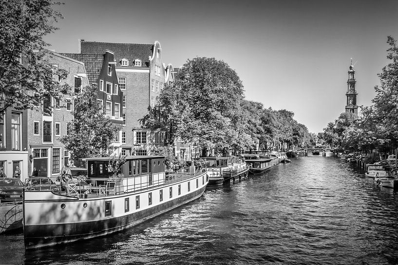 AMSTERDAM Bateaux fluvials sur le Prinsengracht | Monochrom par Melanie Viola