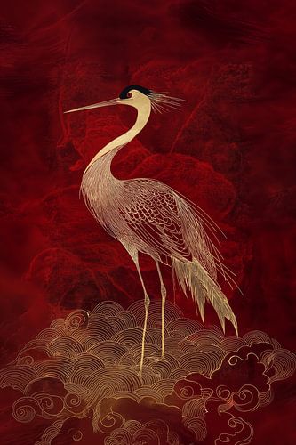 Goldener Kranich in Red Mystery von Eva Lee