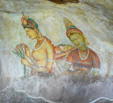 fresco op rotswand van Sigiriya, Sri Lanka van Jan Fritz