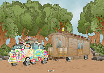 Gerrie&Gum met pipowagen op vakantie