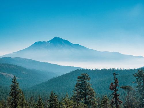 Mt. Shasta overview through wild fire smoke