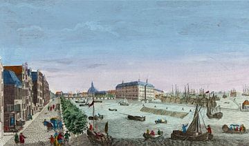 Vue de l'Amirauté à Amsterdam, des entrepôts, des quais et des docks lui appartenant et appartenant 