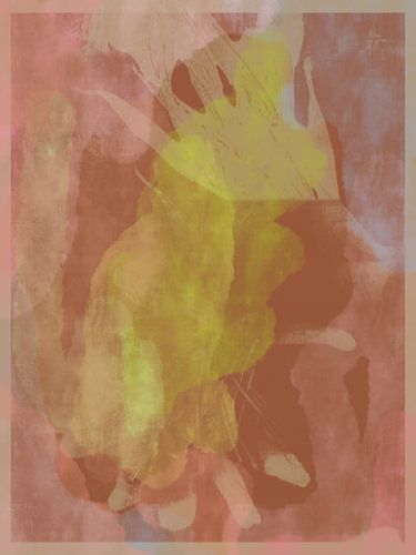 Gele, terracotta en roze organische vormen.