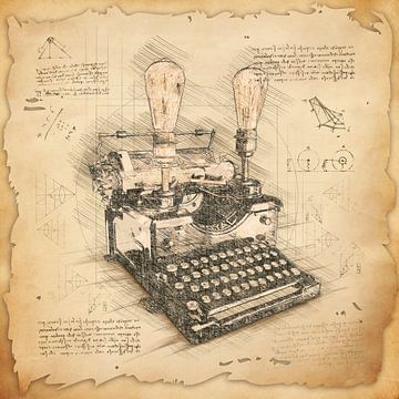Schets van een oude typemachine. Vintage kunst voor schrijvers. van SergeivoArt