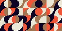Abstracte geometrische kunst. Retro golven in bruin, oranje en wit. van Dina Dankers thumbnail