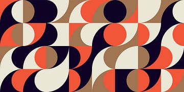 Abstrakte geometrische Kunst. Retro-Wellen in Braun, Orange und Weiß. von Dina Dankers
