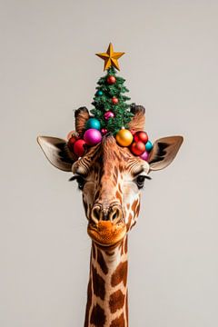 Kerstgiraffe van Poster Art Shop