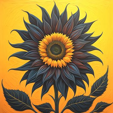 Fleur de soleil en noir et jaune sur Quinta Mandala