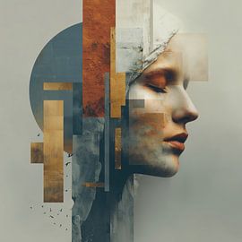 Fragmented beauty - Abstract portrait art in blue-orange by MArt