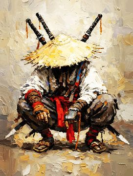 Powerful Samurai Resting Palette Knife Impasto Portrait by Ramy Salah Hefny