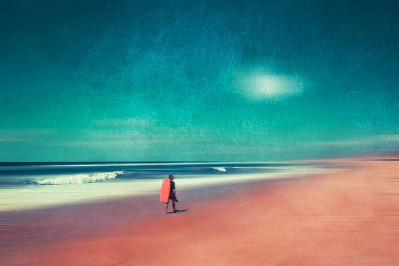 Strandtag - Abstrakte Strandszene mit Surfer von Dirk Wüstenhagen