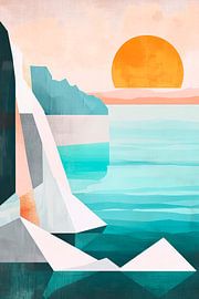 Geometric coastal landscape at sunset by Poster Art Shop