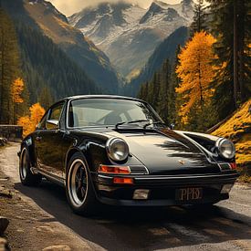 Porsche noire dans un paysage de montagne_7 sur Bianca Bakkenist