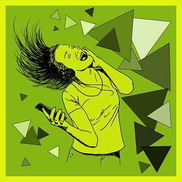 Party girl (poster zingen vrouw meisje tienerkamer groen muziek feest mobiele telefoon dansen ) van Natalie Bruns