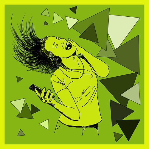 Party girl (poster singing woman girl teen room green music party cell phone dancing )