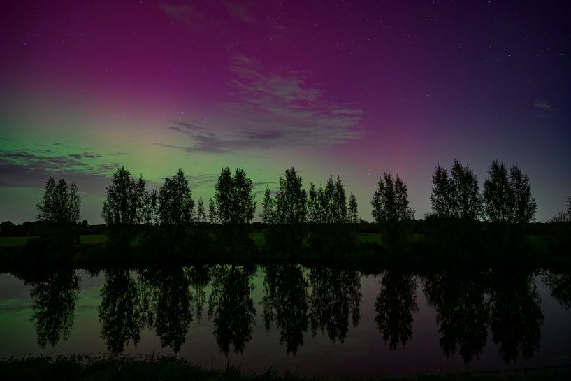 Nordlicht über dem Fluss Vecht in Overijssel von Sjoerd van der Wal Fotografie