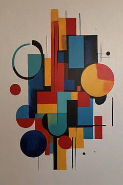 Composition abstraite avec des couleurs primaires et des formes géométriques sur De Muurdecoratie
