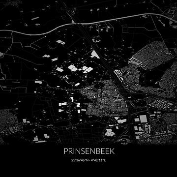 Zwart-witte landkaart van Prinsenbeek, Noord-Brabant. van Rezona
