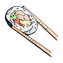 Uramaki Sushi mit Lachs (realistische Aquarellmalerei Reis Seetang köstliche gesunde Lebensmittel) von Natalie Bruns Miniaturansicht