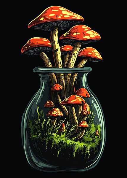 Helderrode champignons in een glazen pot van Pixelbull Design