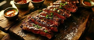 Juicy steak with dips and herbs by Poster Art Shop