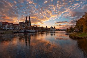 Incredible sunset in Regensburg on the banks of the Danube