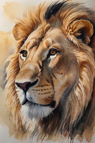 Lion majestueux à l'aquarelle et à l'éclat d'or