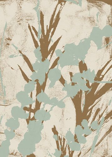 Bladeren in groen grijs en goud op wit