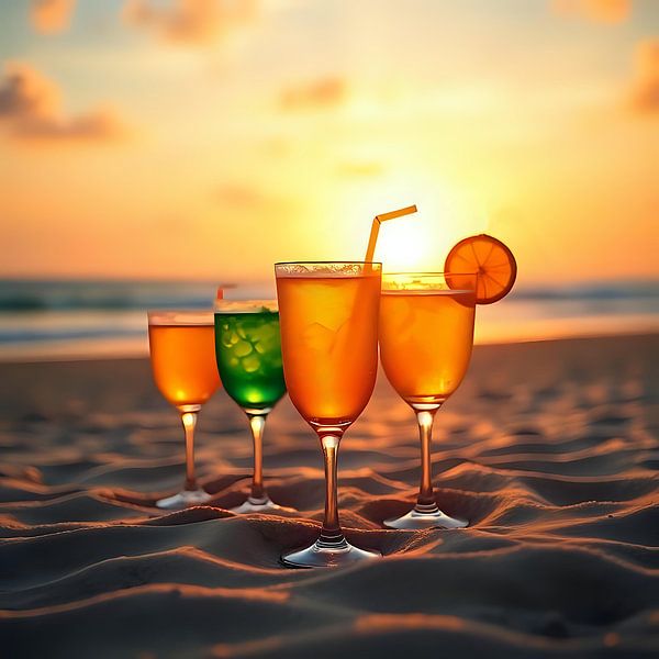 Cocktailglazen in het zand van Jean Pierre