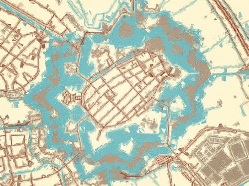 Kaart van Naarden in de stijl Blauw & Crème