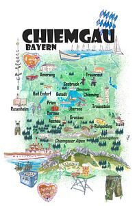 Chiemgau Deutschland Illustrated Travel Poster Favorite Map Tourist Highlights