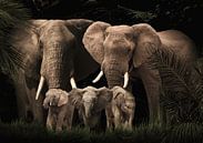 Elefantenfamilie mit drei Kälbern (auch mit mehr oder weniger Kälbern) von Bert Hooijer Miniaturansicht
