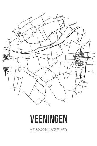 Veeningen (Drenthe) | Landkaart | Zwart-wit