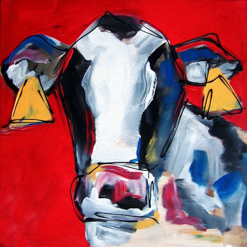 Cow with red background