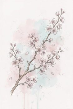 Minimalist Cherry Blossom Watercolor Art Print