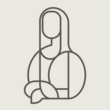 Illustration abstraite de Mona Lisa sur fond gris clair avec des lignes gris foncé sur Michel Rijk