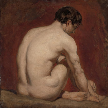 Männlicher Akt, kniend, von hinten
