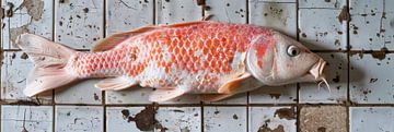 Rosa orientalische Fische auf schmutzigem Boden Panoramafoto von Digitale Schilderijen